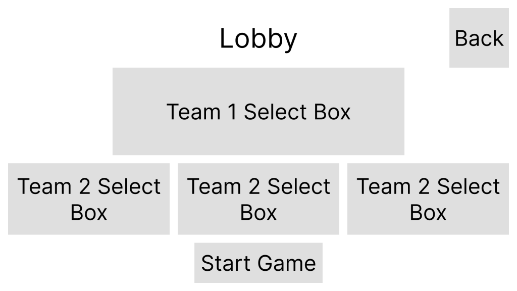 A concept digital wireframe of the team select menu.