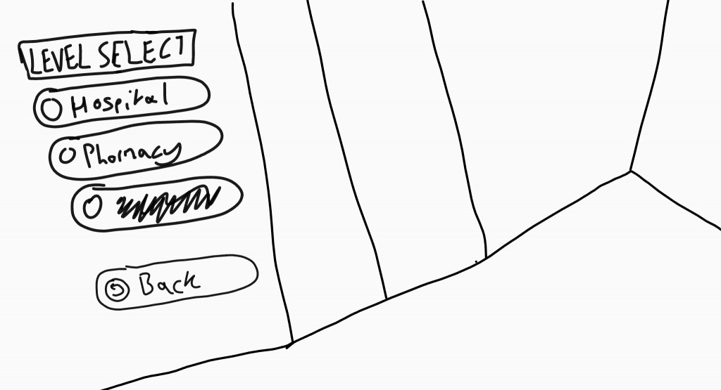 A concept sketch of the elevator inspired level select menu.