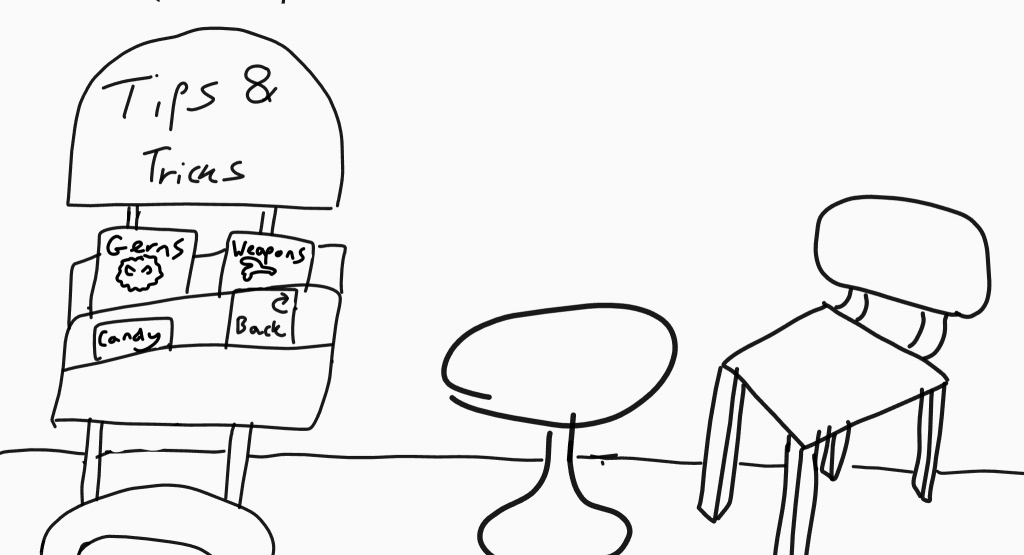 A concept sketch of the waiting room inspired tips and tricks menu.