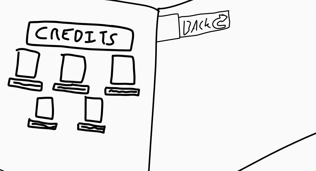 A concept sketch of the hospital staff board inspired credits menu.
